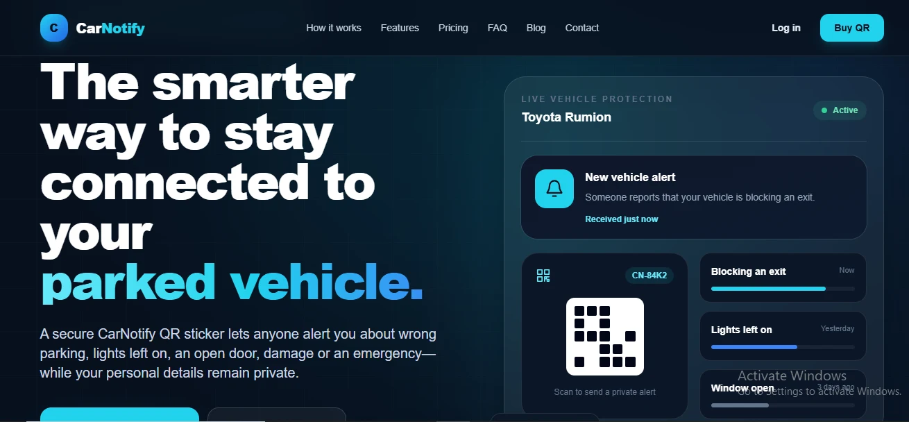 CarNotify QR vehicle alert platform